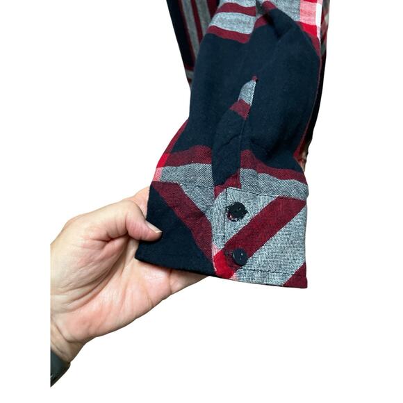 ZARA Basic Size Medium Fringe Plaid Shirt Dress Studded Pocket Long Sleeve - Picture 7 of 8